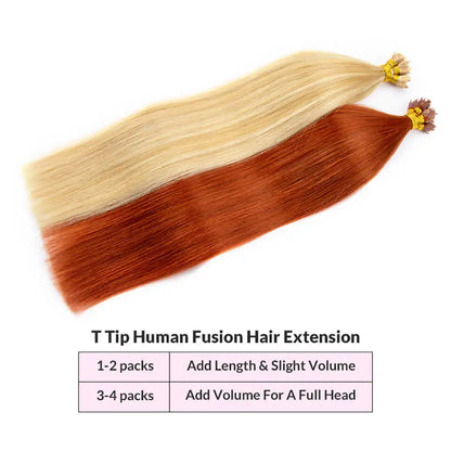 T Tip Hair Extensions Fusion Human Hair 12"-24" Keratin Straight Remy Human Hair Extension