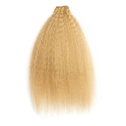 Kinky Straight Human Hair Weaves 100g/pcs Remy Human Hair Bundles Sew In Weft Extensions #27 Honey Blonde Color Natural Hair