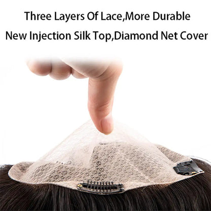 Silk Base Human Hair Topper For Women Silk Top Diamond Net Cover 4 Clips In Perimeter Straight Chinese Culticle Remy Hairpieces 100% Density