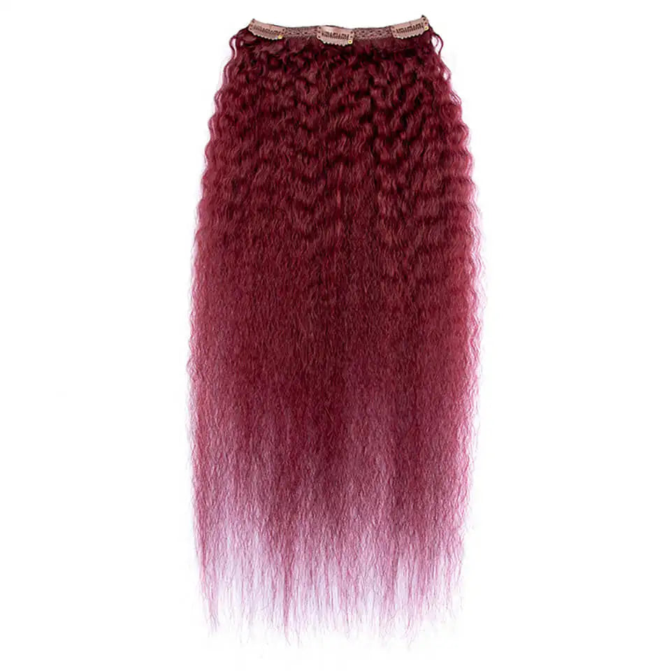 Kinky Straight Clip Ins Hair Extension Human Hair 12-24Inch Burgundy Color Lace Clip In Hair 7pcs/set Remy Human Hair Extensions