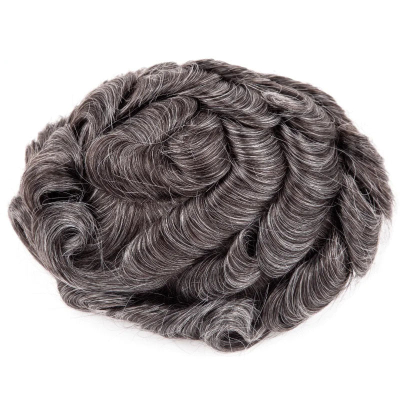 PU With Double Knots Toupee Men 0.06-0.08MM Men's System Unit 6" Men Wigs 100% Natural Human Hair  120% Density