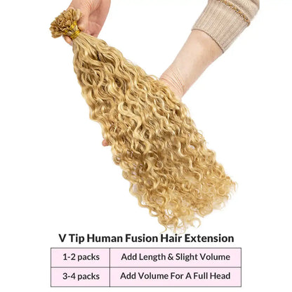 Water Wave V Tip Hair Human Hair Extensions Blonde Keratina Fusion Human Hair 12-24Inch Remy Hair Extension