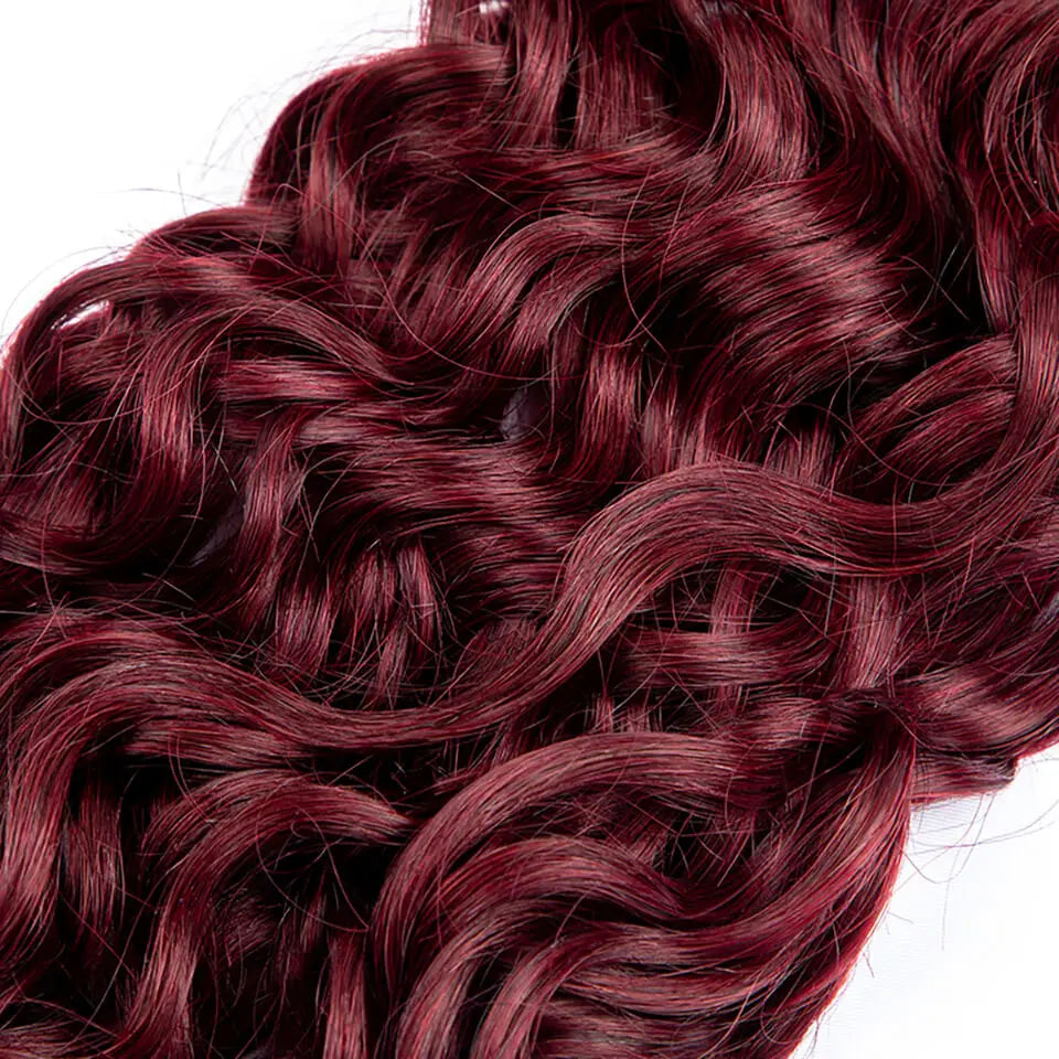 Water Wave Human Hair Bundles Weave in Double Weft Remy Hair Hairpieces for Women Human Hair Extensions Burgundy 100g/pcs