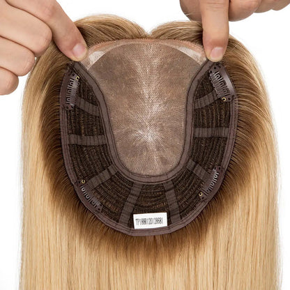 Fine Mono With Wefted In Sides And Back Base Hair Toppers For Women Blonde Women Topper Chinese Cuticle Human Hair Wigs 120% Density