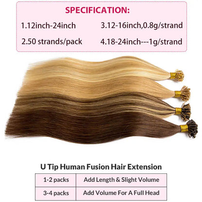 Straight Keratin Tip Hair Extensions Real Human Hair Natural Fusion U Tip Human Hair Extension Burgundy Color