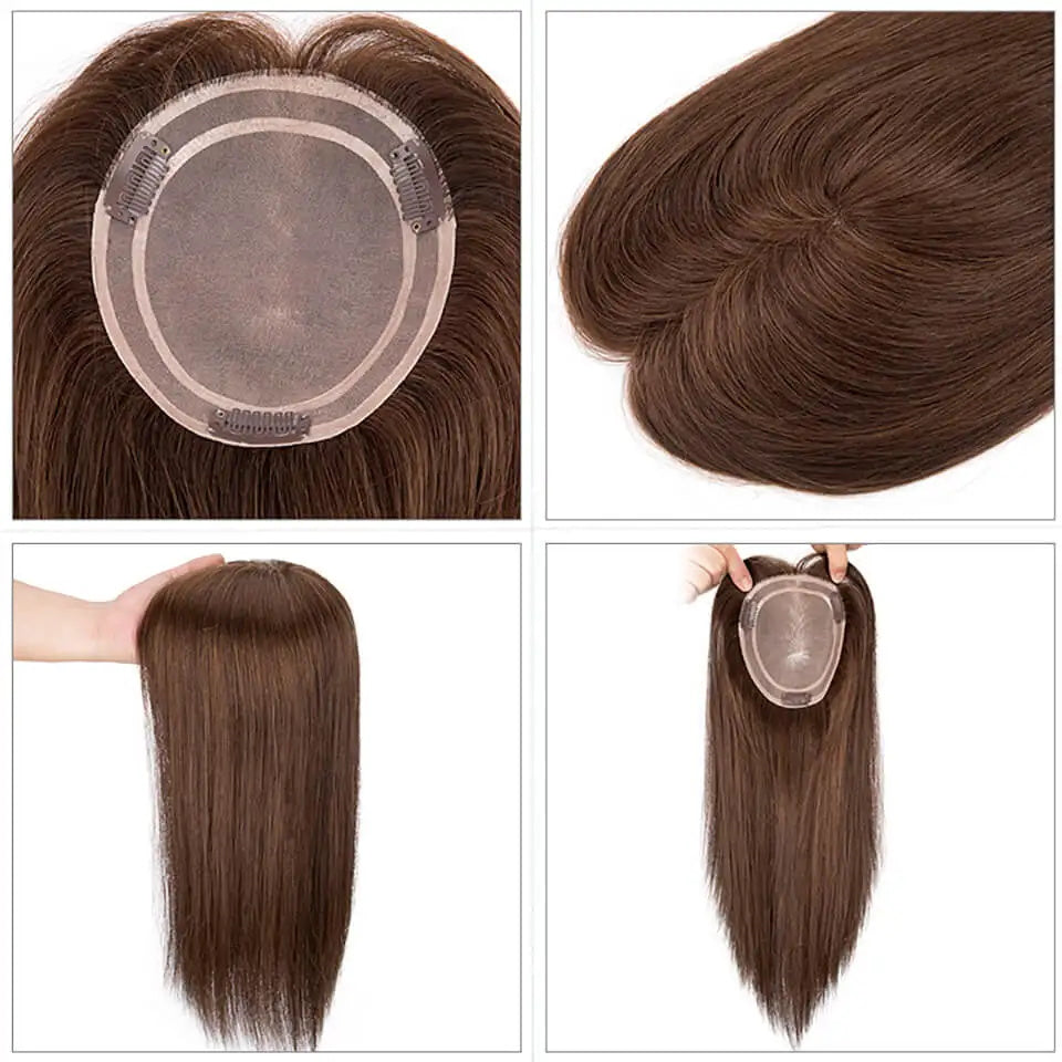 Fine Mono Human Hair Toppers For Women Chinese Cuticle Virgin Human Hair Wigs Straight Mono Women Toppers Hairpieces 120% Density