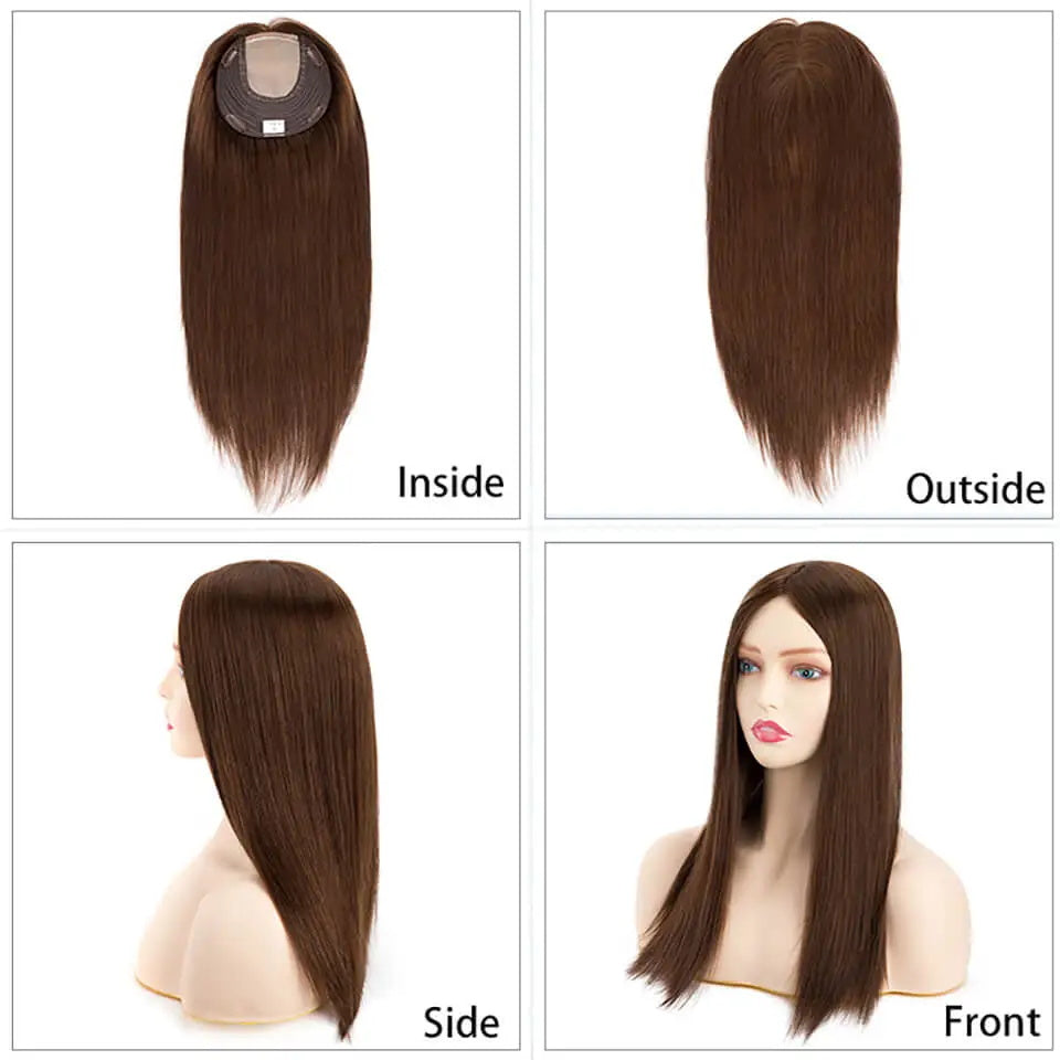 Jewish Straight Human Hair Toppers For Women Injection Poly Lace In Body Poly Coating &Lace & Weft Women Toupee With Clips 120% Density