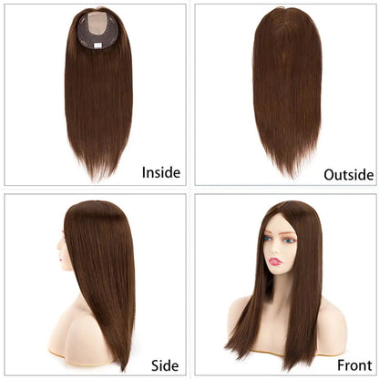 Jewish Straight Human Hair Toppers For Women Injection Poly Lace In Body Poly Coating &Lace & Weft Women Toupee With Clips 120% Density