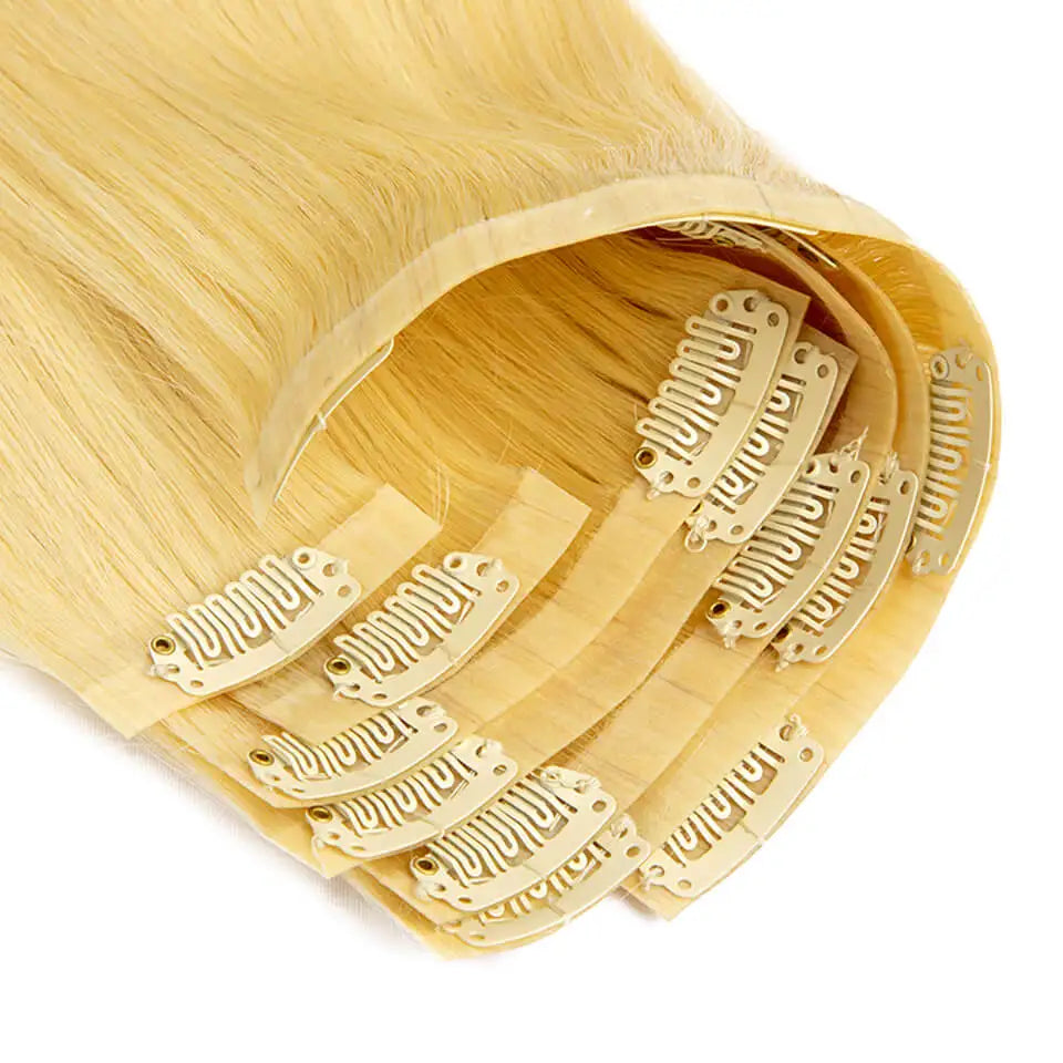 Blonde Straight Hair PU Clip In Hair Extension Human Hair 12-24 Inch 100% Remy Hair Extensions 7Pcs Seamless Skin Weft Clip-on