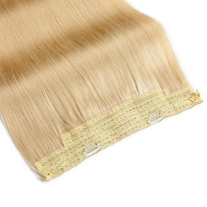 Human Hair Extensions Clip In Hair Long Straight Fish Line With Clip One Piece Halo Hair Extensions Remy Human Hair Blonde Color