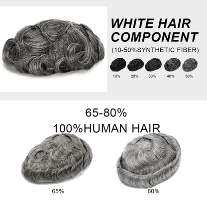 Premium Durable Knotted Microskin Male Hair Prosthesis 0.1-0.12MM Men's capillary prothesis 6" Men Wigs 100% Natural Human Hair 130% Density