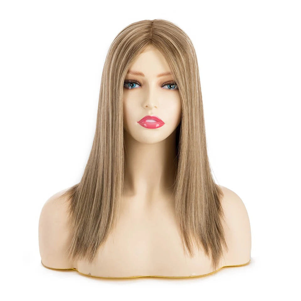 One Piece Long Straight Jewish Wigs Human Hair With Natural Hairline Blonde Mono Top French Lace Front Human Hair Wigs For Women