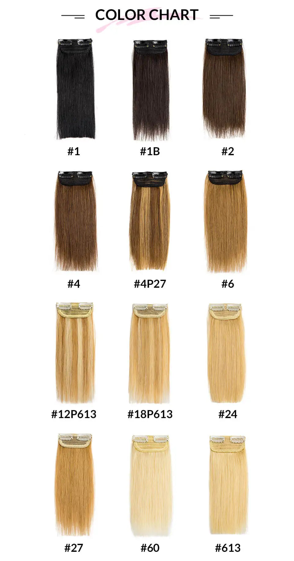 Clip-In One Piece Human Hair Extensions Natural Straight Hair 100% Remy Human Hair 2 Clips Ins For Women 4-12Inch Natural Black