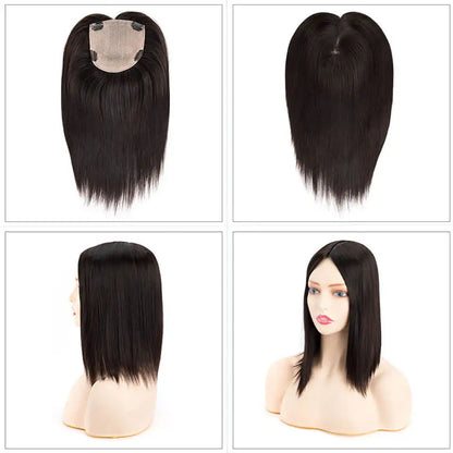 Silk Base Human Hair Topper For Women Silk Top Diamond Net Cover 4 Clips In Perimeter Straight Chinese Culticle Remy Hairpieces 100% Density