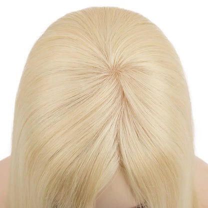 Silk Base Jewish Human Hair Wigs For Women Silk Top Wefted Sides&Back 1/8" Folded Lace And 1" Poly Coating In Front Blonde Wig