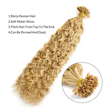 Water Wave V Tip Hair Human Hair Extensions Blonde Keratina Fusion Human Hair 12-24Inch Remy Hair Extension