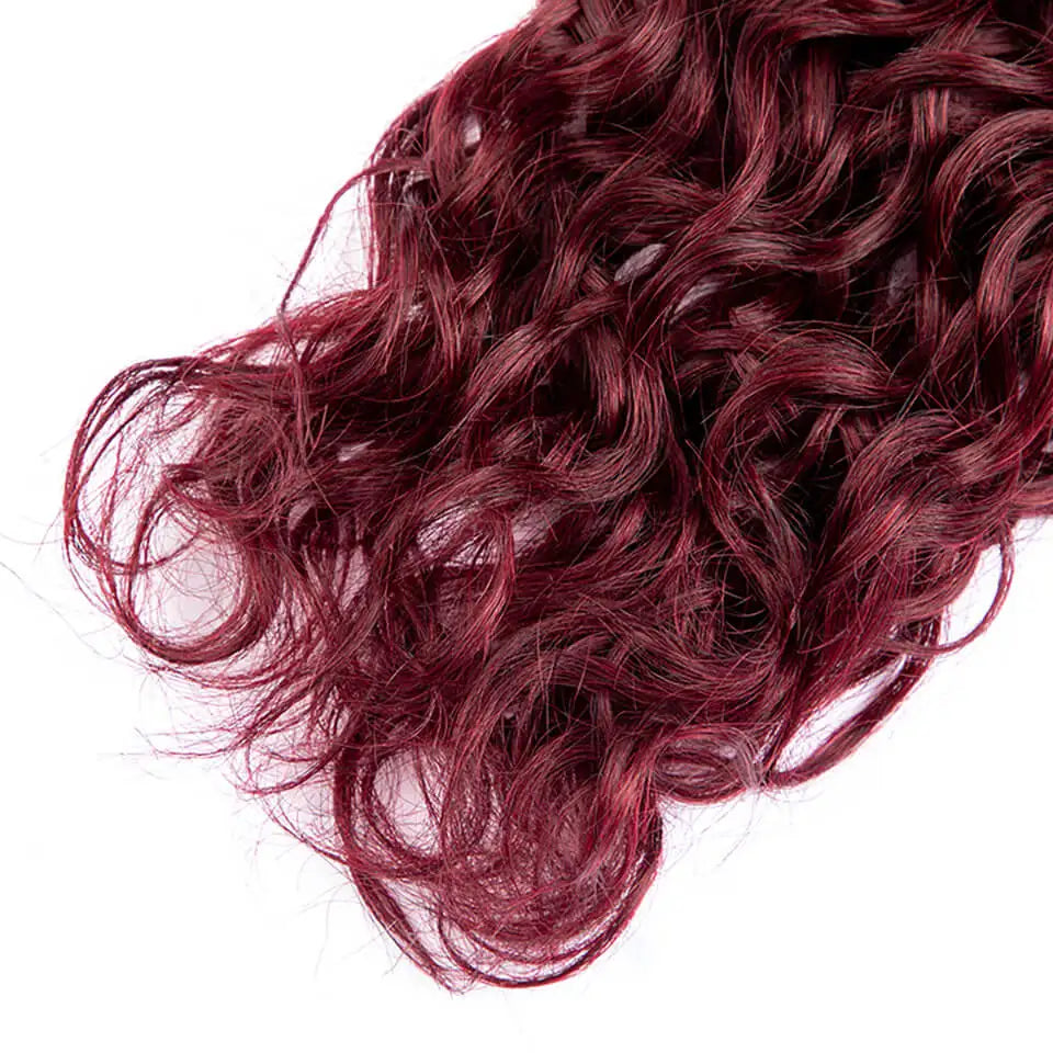 Water Wave Human Hair Bundles Weave in Double Weft Remy Hair Hairpieces for Women Human Hair Extensions Burgundy 100g/pcs