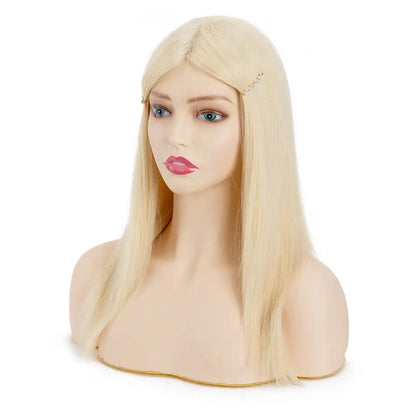 Silk Base Jewish Human Hair Wigs For Women Silk Top Wefted Sides&Back 1/8" Folded Lace And 1" Poly Coating In Front Blonde Wig