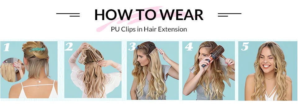 Blonde Straight Hair PU Clip In Hair Extension Human Hair 12-24 Inch 100% Remy Hair Extensions 7Pcs Seamless Skin Weft Clip-on