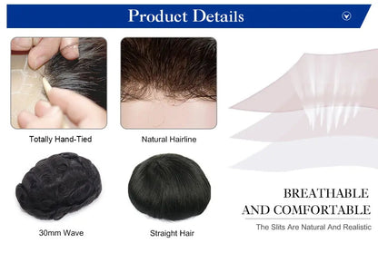 Hollywood Toupee Men Wig Swiss Lace Wigs For Men 100% Natural Human Hair Toupee Male Hair Prosthesis 120% Density